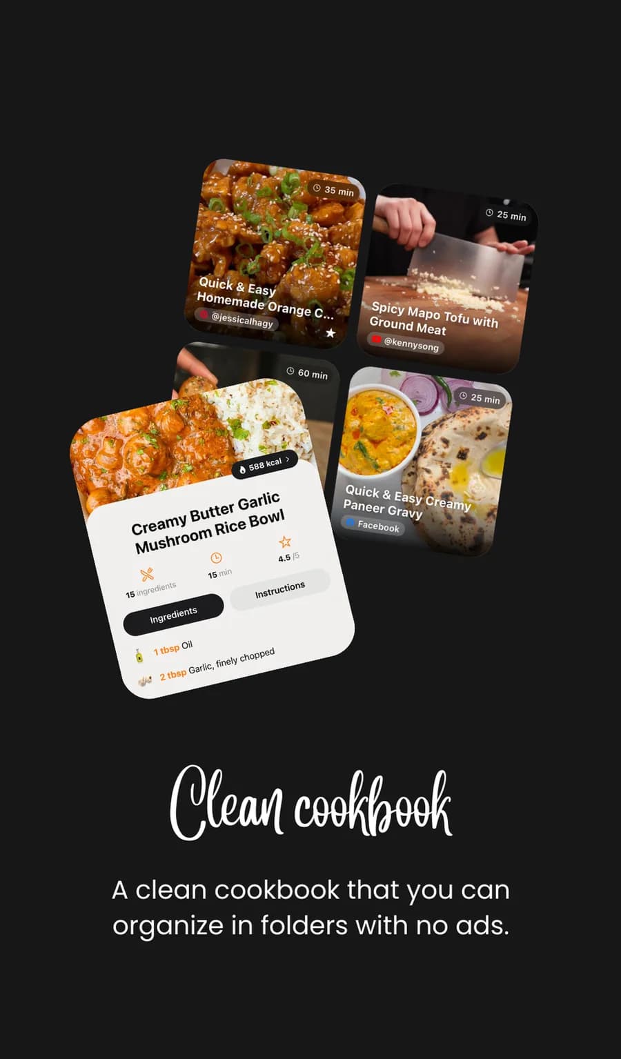 A clean cookbook organized in folders
