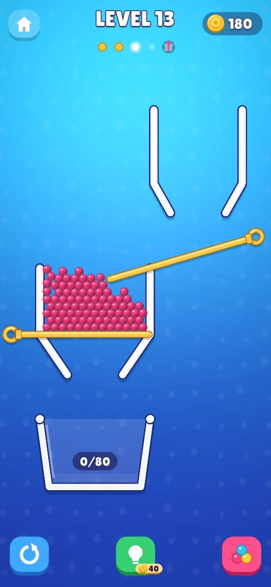 Pink balls held by golden pins in the Lagoon world
